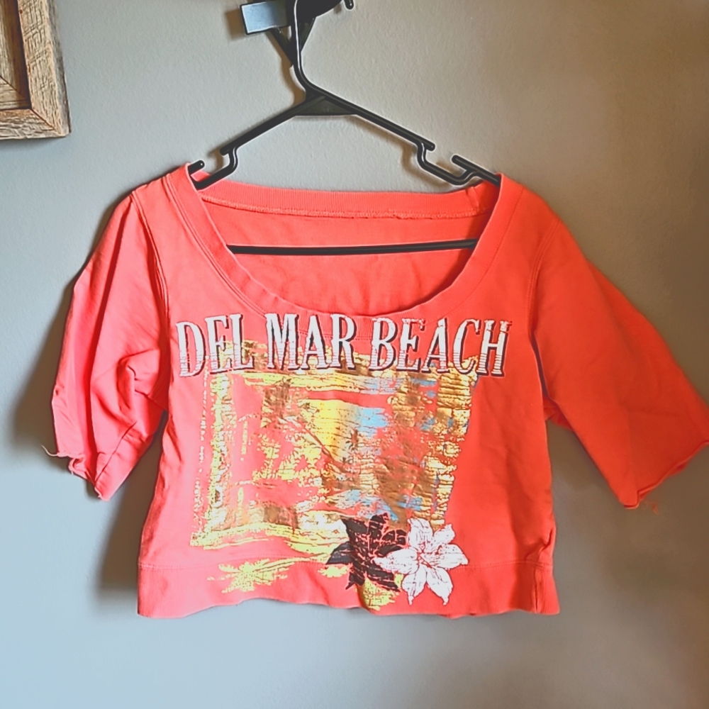 Del Mar Beach Ripped/Distressed Short-sleeved, Cropped Sweater